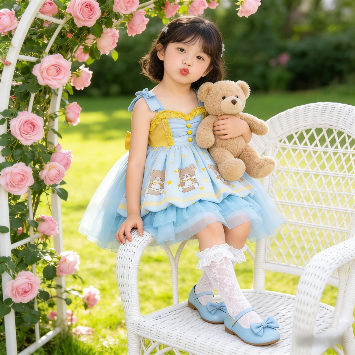 Girls Cartoon-Bear Lolita Sundress - Sweet Puffy Slip Princess Dress