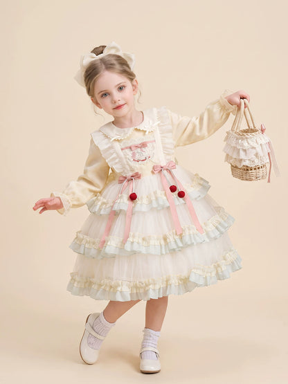 Girls Lolita Tulle Cake Dress - Korean Princess Dress in Pink or Yellow