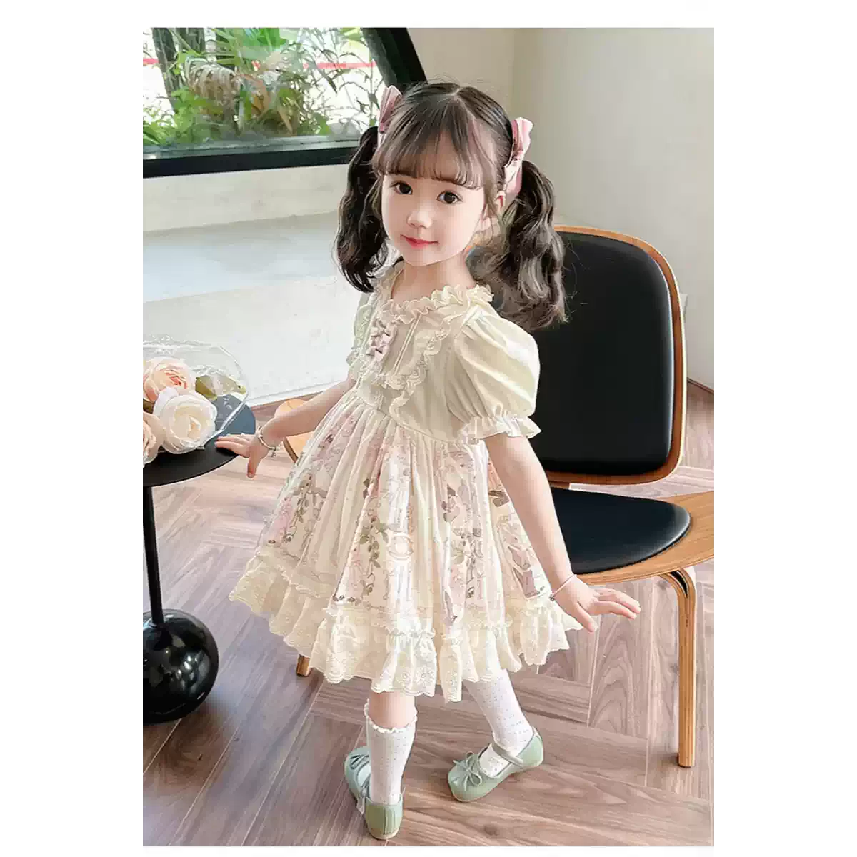 Girls Teddy-Bear Lolita Sundress - Short-Sleeve Puffy Flower-Girl Dress
