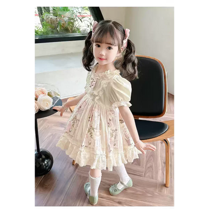Girls Teddy-Bear Lolita Sundress - Short-Sleeve Puffy Flower-Girl Dress
