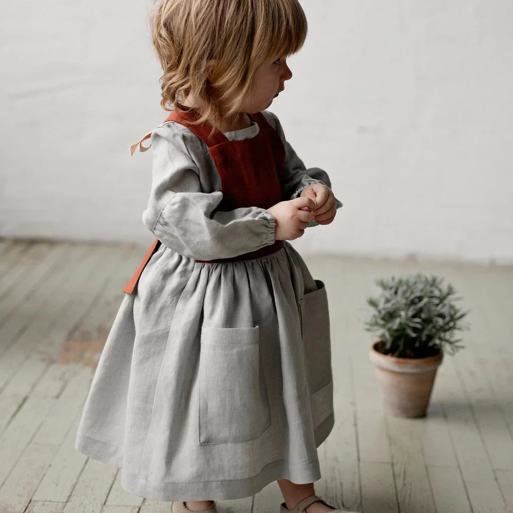 Girls Nordic Linen Pinafore Dress - Contrast-Strap Custom Colour