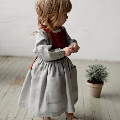 Girls Nordic Linen Pinafore Dress - Contrast-Strap Custom Colour