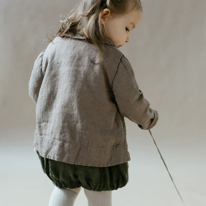 Kids Linen Crew-Neck Jacket - Little-Alice Autumn Cardigan Coat