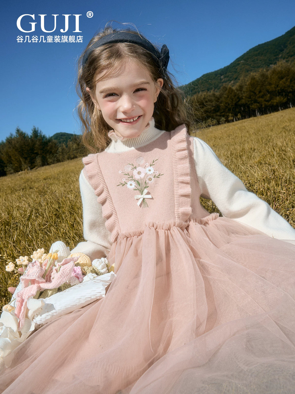 Girls Pink Princess Sweater Dress - Thick Winter Knit Midi