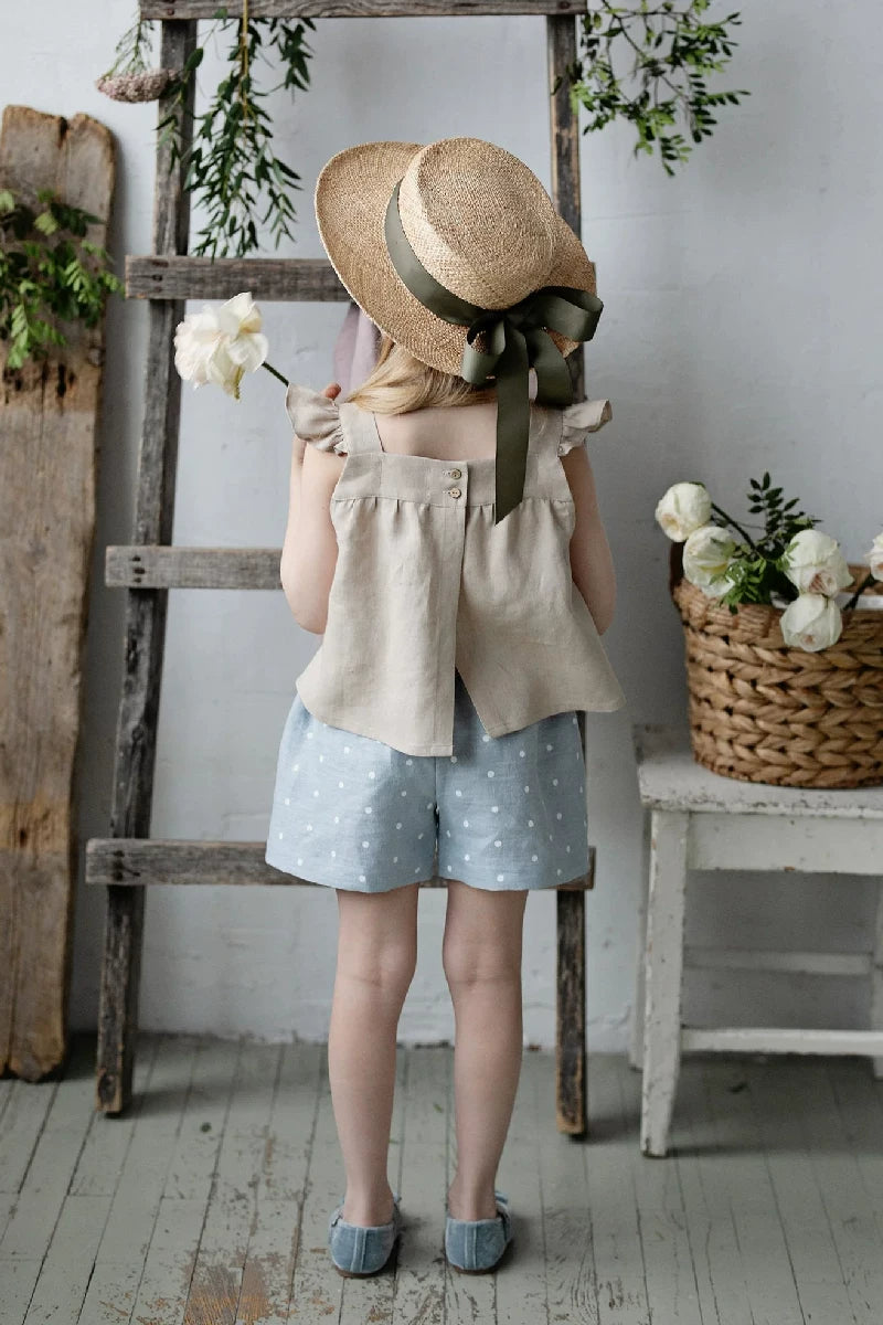 Girls Pure Linen Cami Top - Big-Alice Embroidered Vest