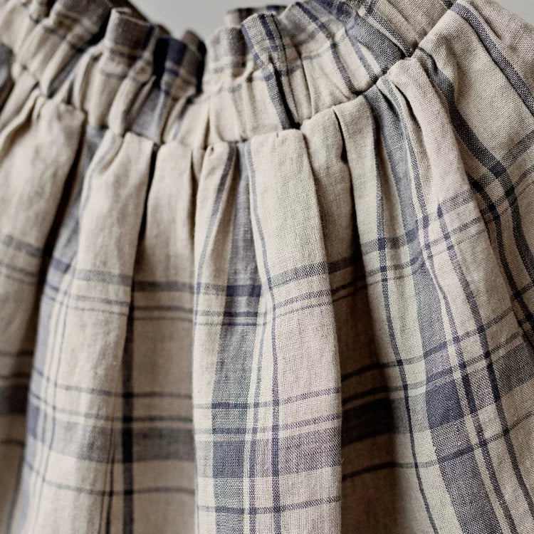 Girls Pure Linen Half Skirt - High-Luxe Retro Midi