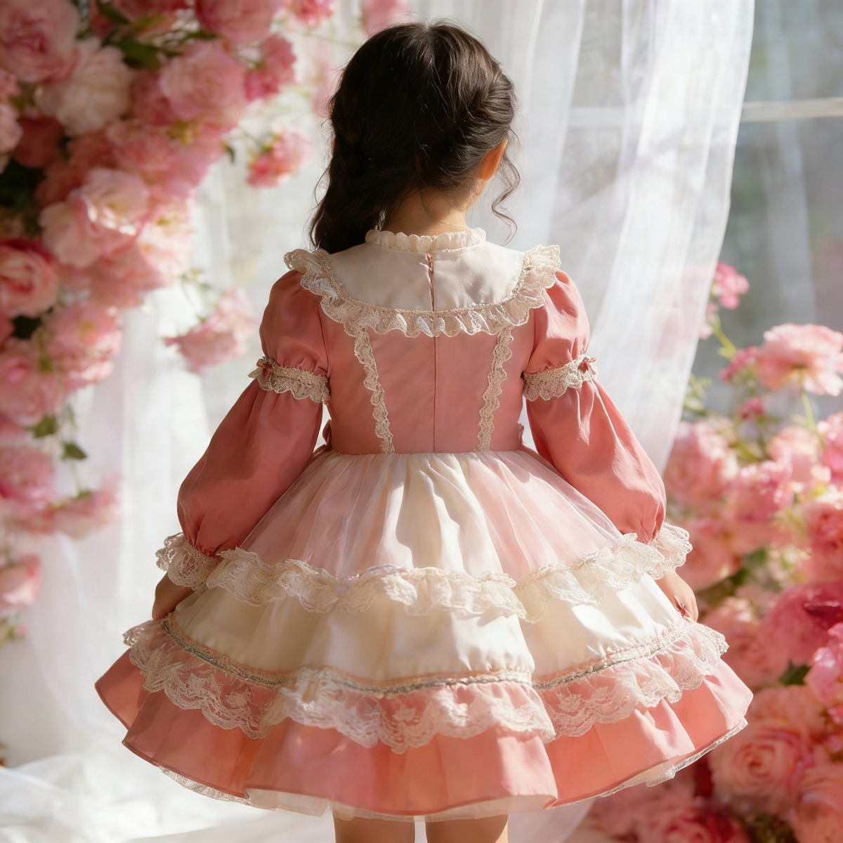 Girls French-Style Lolita Dress - Peach-Pink Couture Birthday Gown
