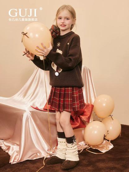 Girls Red Pleated Skirt - Christmas JK Uniform Style Half Skirt