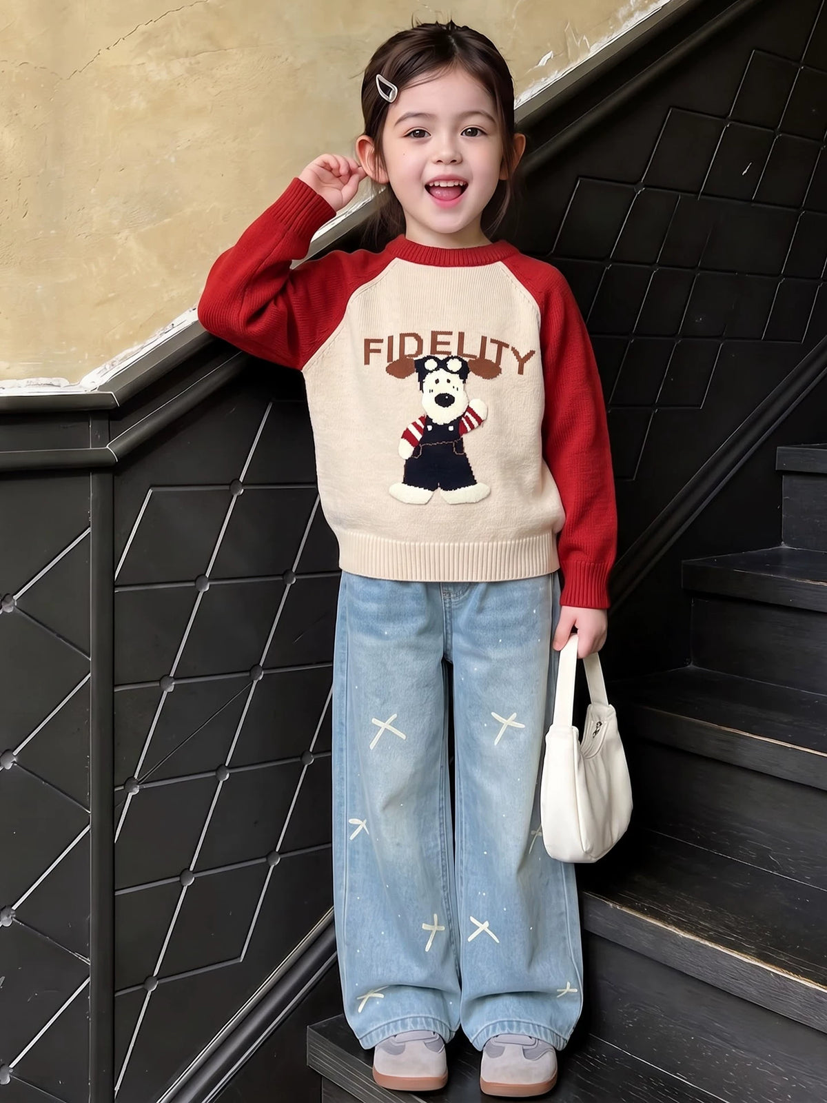 Girls Knit Sweater & Wide-Leg Jeans Set - Soft Autumn Two-Piece
