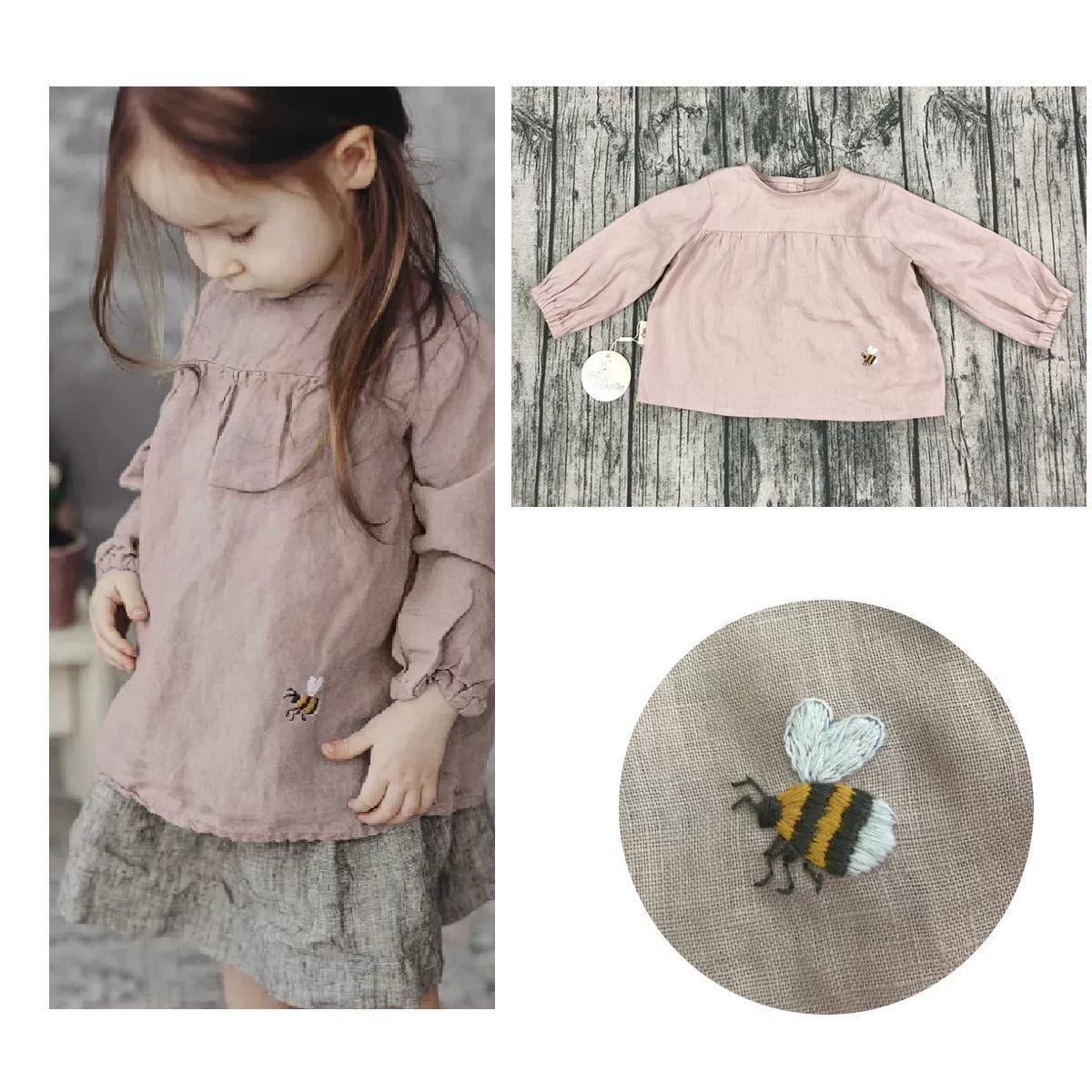 Kids Linen Embroidered Shirt - Little-Alice Long-Sleeve Top