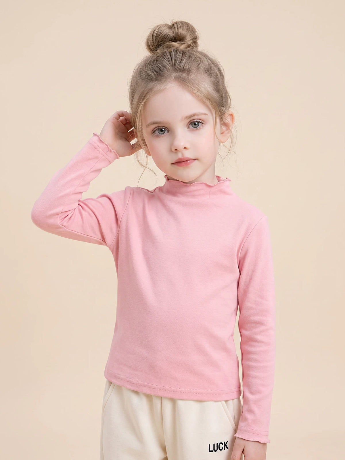Girls Half-Turtleneck Base Layer - Lettuce-Edge Long-Sleeve Top