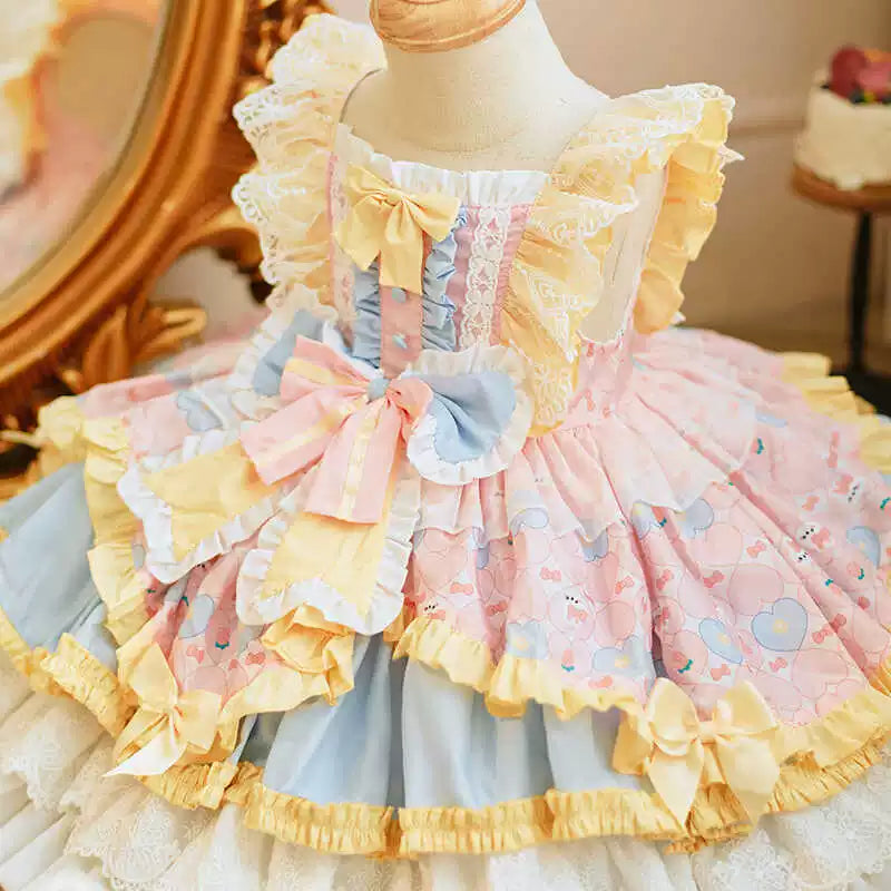 Girls Short-Sleeve Lolita Cake Dress - Pink Birthday Puff Gown