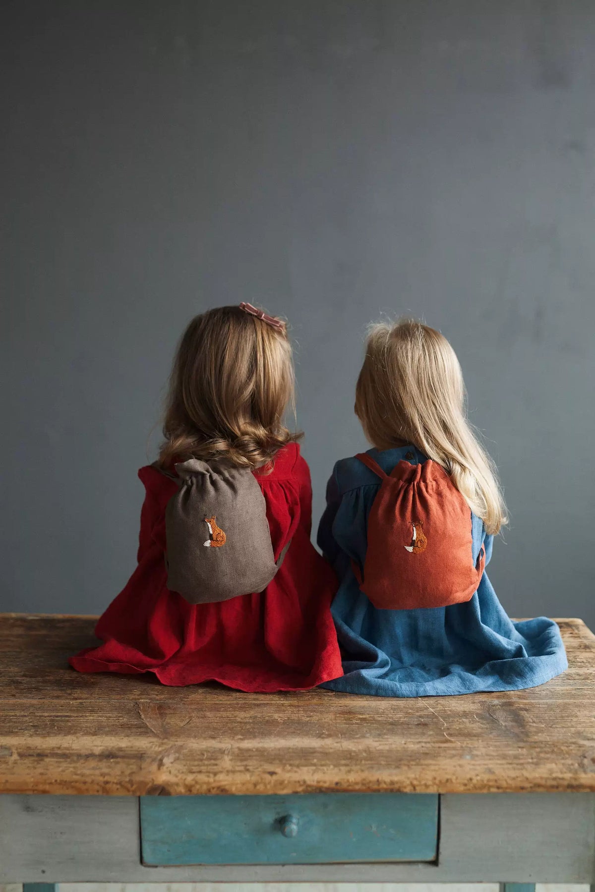 Linen Kids Backpack - Embroidered Animal Daypack, 2 Sizes