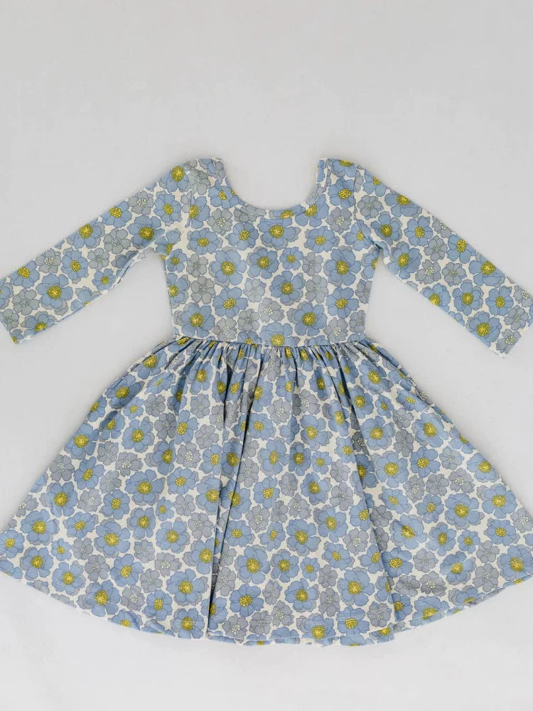 Girls Nordic Linen Dress - Spring Meadow Print