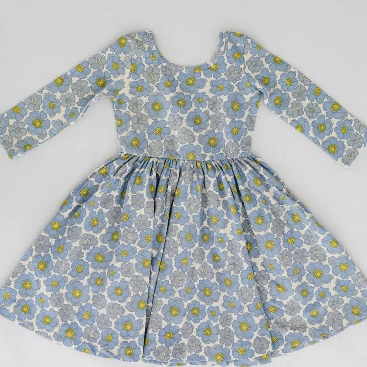 Girls Nordic Linen Dress - Spring Meadow Print