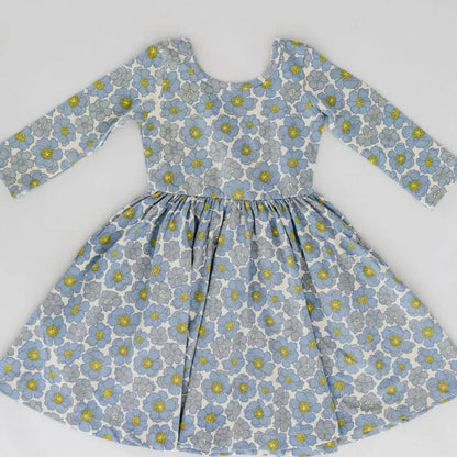 Girls Nordic Linen Dress - Spring Meadow Print
