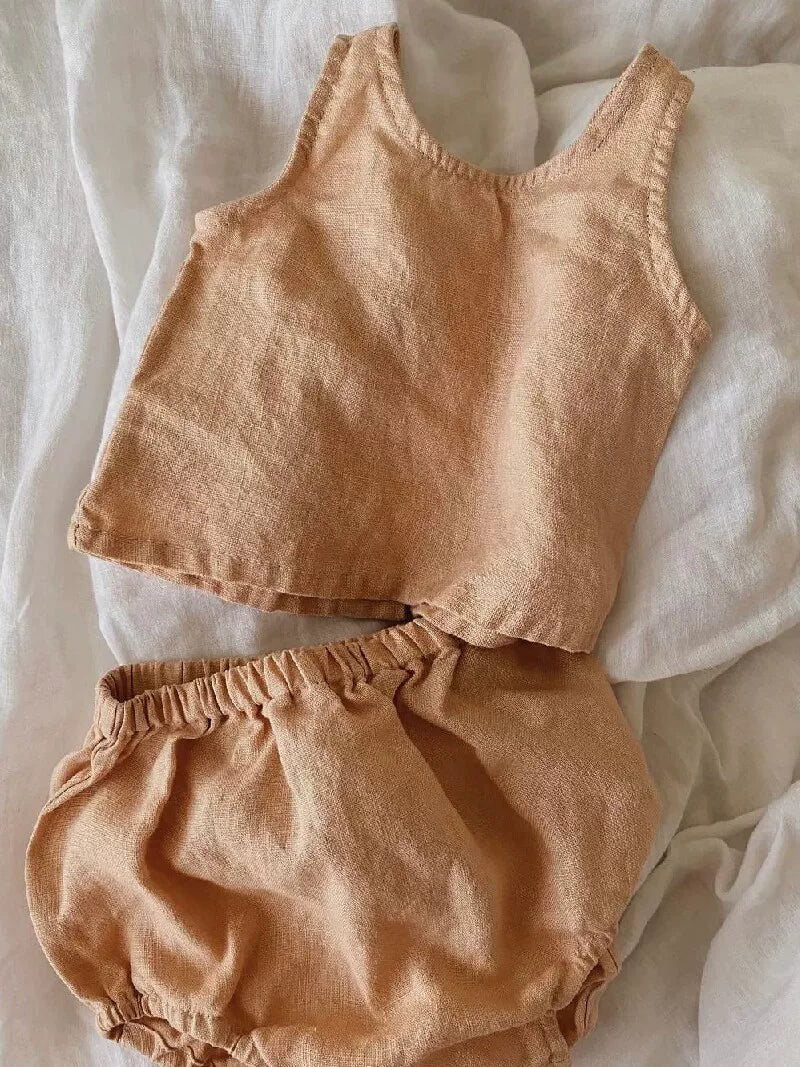 Belgian Pure Linen Baby Set - Sleeveless Romper & Bubble Pants