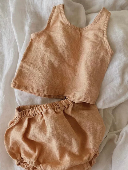 Belgian Pure Linen Baby Set - Sleeveless Romper & Bubble Pants