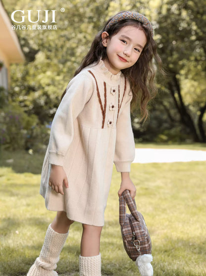 Girls Knit Sweater Dress - Preppy Princess Midi, Soft & Thick