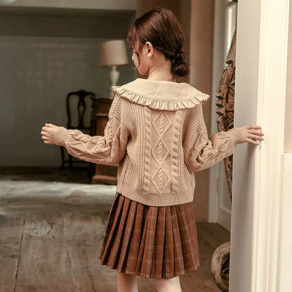 Girls Sweater & Pleated-Skirt Set - Preppy Three-Piece with Separates