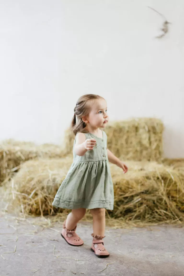 Girls Sleeveless Linen Dress - Alice Embroidery Summer
