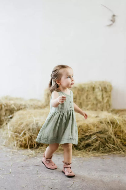 Girls Sleeveless Linen Dress - Alice Embroidery Summer