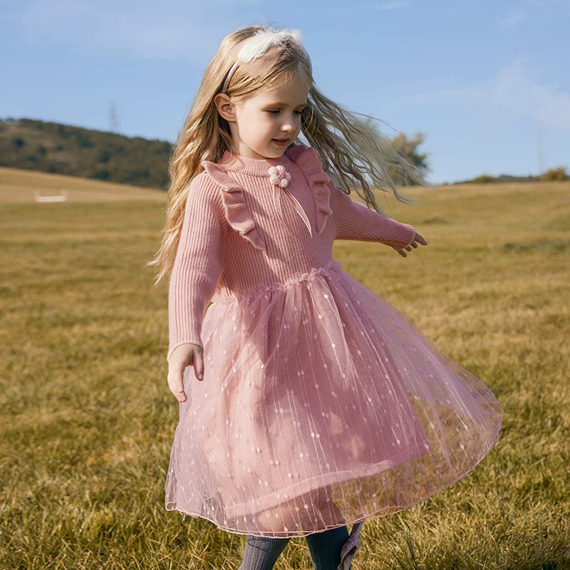 Girls Knit Tutu Sweater Dress - Flower-Accent Princess Dress