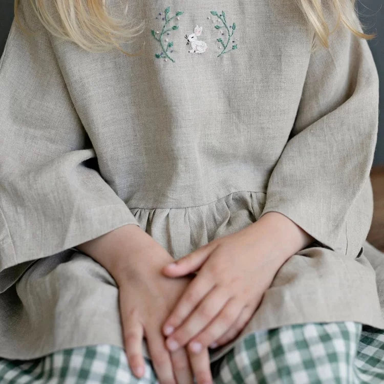 Girls Hand-Embroidered Linen Dress - Belgium Imported New Season