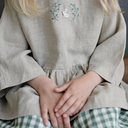 Girls Hand-Embroidered Linen Dress - Belgium Imported New Season