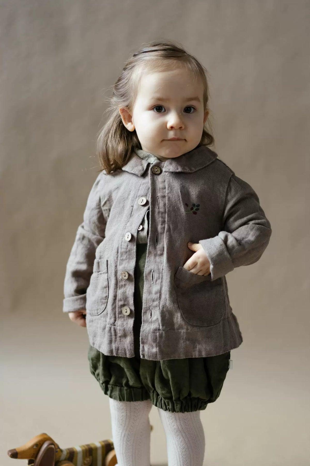 Kids Linen Crew-Neck Jacket - Little-Alice Autumn Cardigan Coat
