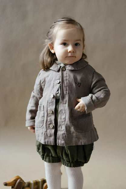 Kids Linen Crew-Neck Jacket - Little-Alice Autumn Cardigan Coat
