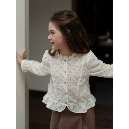 Girls Floral Cotton Top - Wool-Blend Long Sleeve Autumn