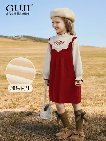 Girls Knit Princess Dress - New Year Celebration Long-Sleeve Gown