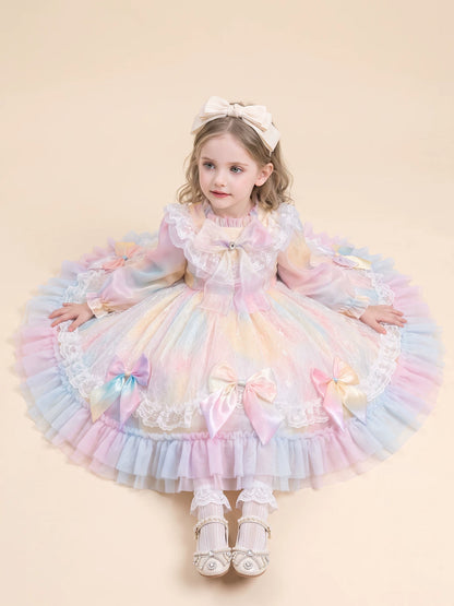 Girls Long-Sleeve Lolita Dress - Puffy Tulle Princess Dress in Pink