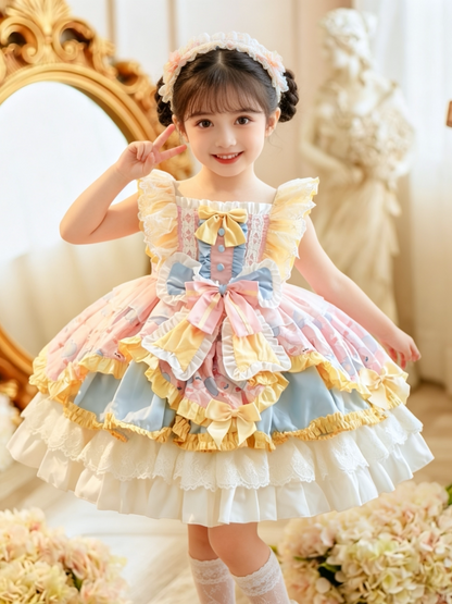 Girls Butter-Pink Lolita Cake Dress - Stage-Ready Birthday Princess Gown