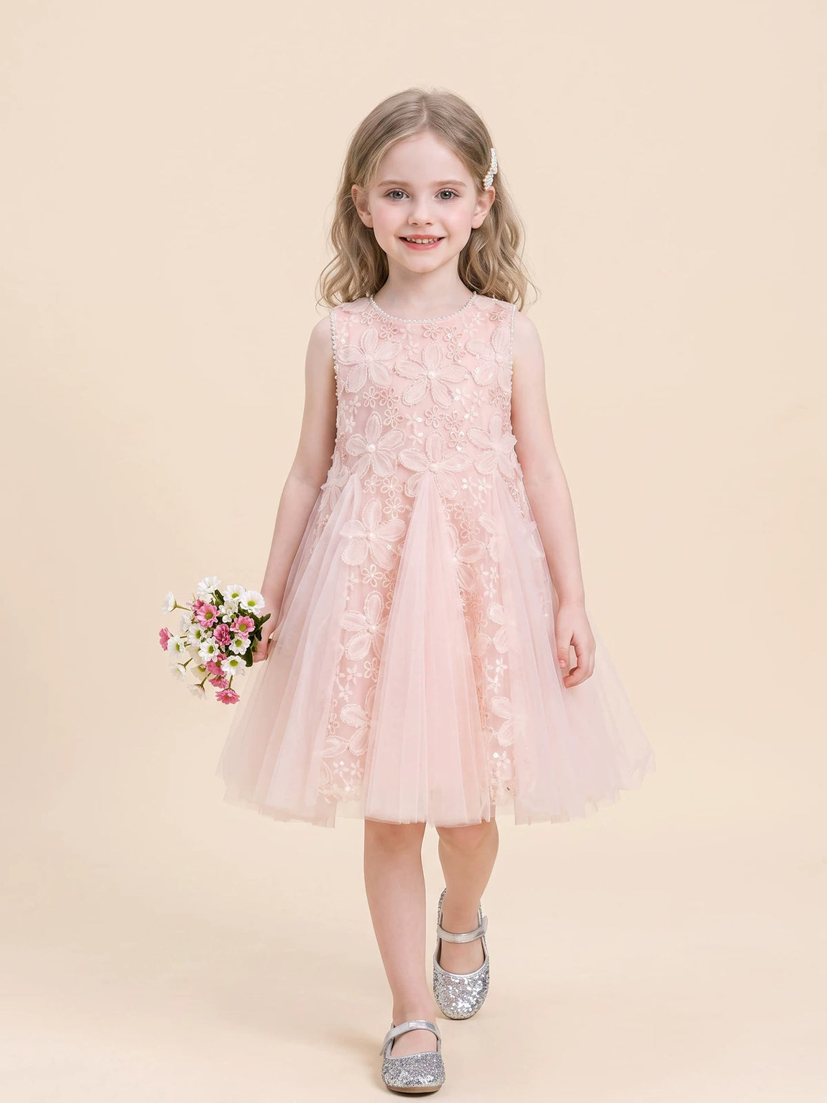 Girls Sleeveless Lace Princess Dress - Premium Puffy Tulle Jumper