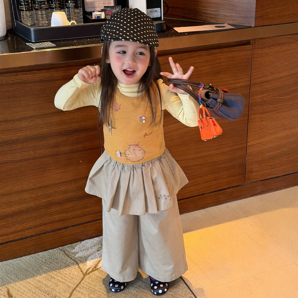 Girls Cartoon Vest & Tee Layering Set with Skirt-Panel Pants - Autumn 3-Piece