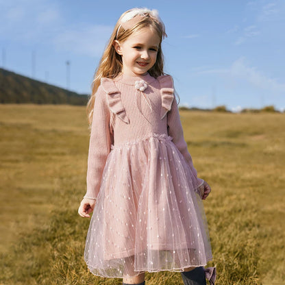 Girls Knit Tutu Sweater Dress - Flower-Accent Princess Dress