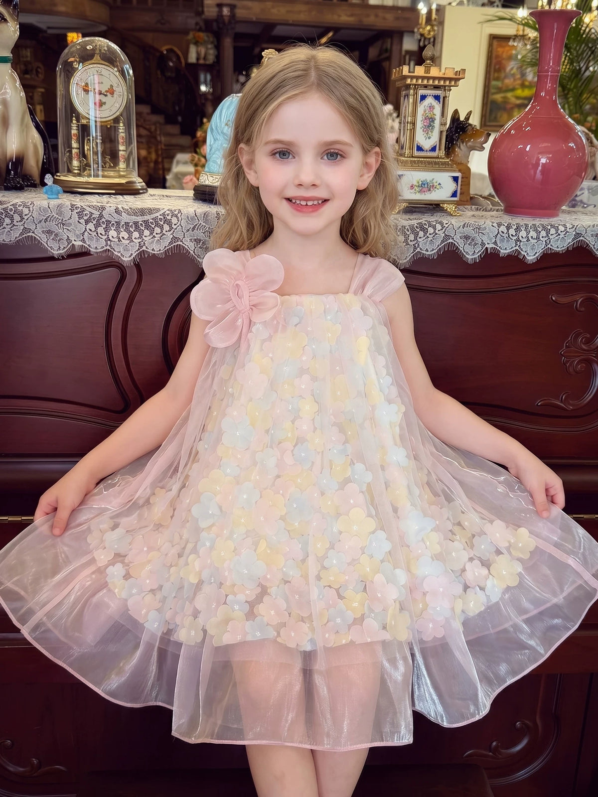 Girls Fairy Wing Sundress - Floral Tulle Princess Dress