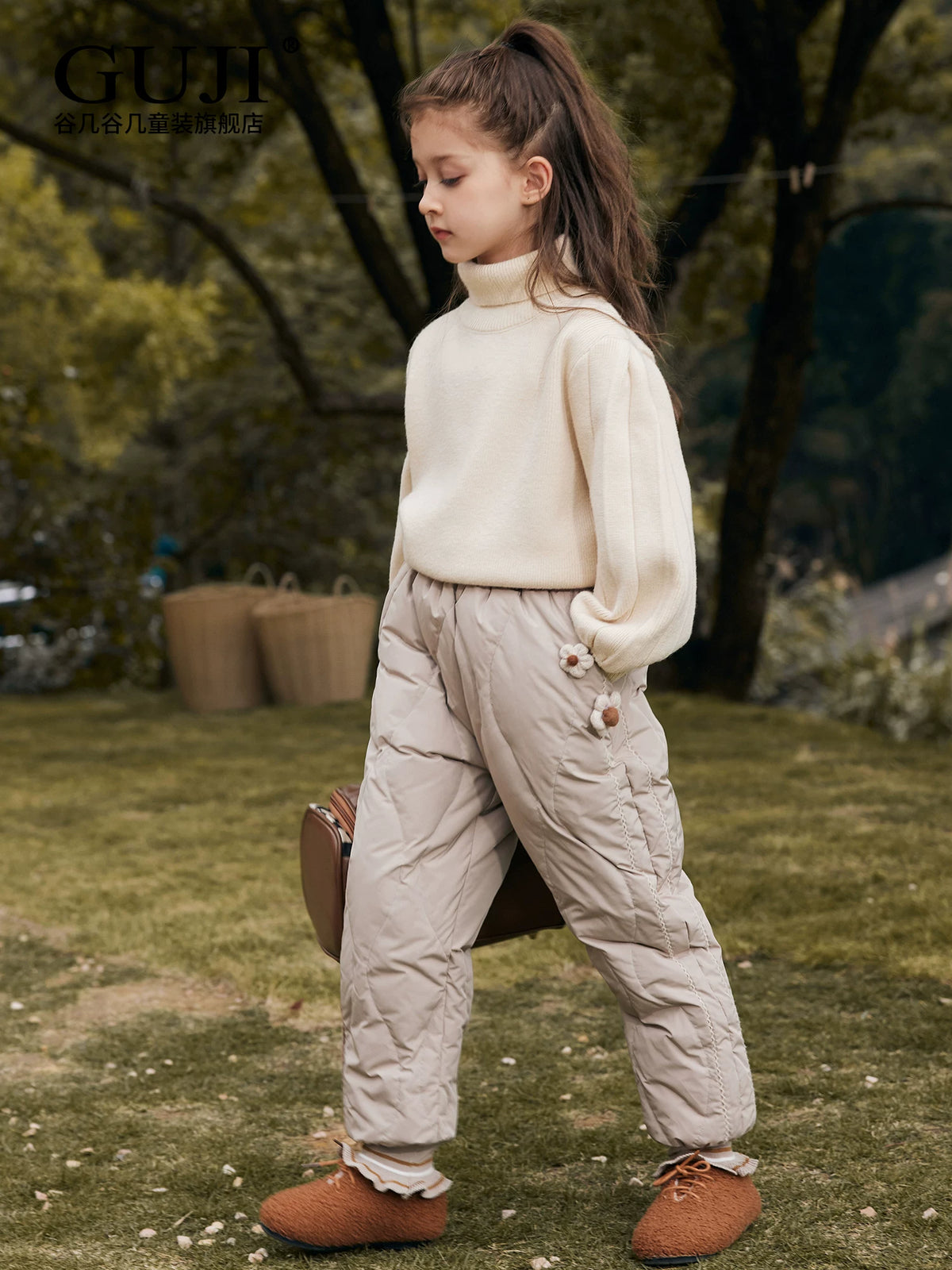 Girls Down-Lined Winter Pants - High-Waist Windproof Warm Trousers