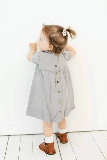 Girls Nordic Doll-Collar Linen Dress - Alice Style Short Sleeve