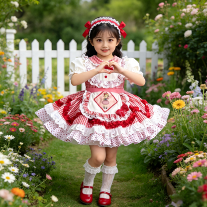 Girls Lolita Birthday Dress - Puffy Princess Gown with Hair Accessory Option
