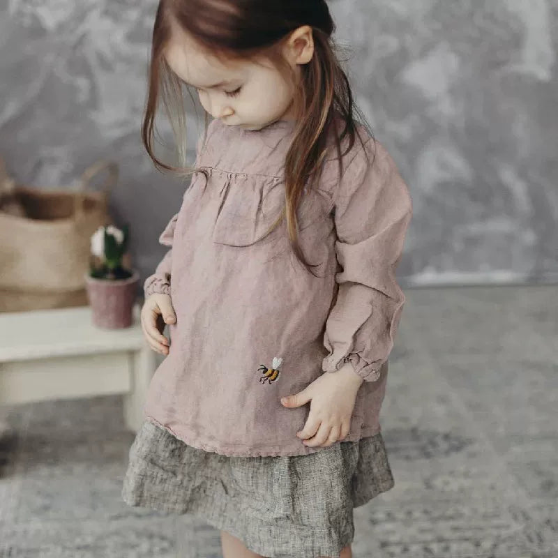 Kids Linen Embroidered Shirt - Little-Alice Long-Sleeve Top