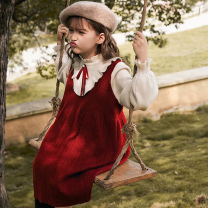 Girls Thick Knit Sweater Dress - Preppy Princess Autumn Winter