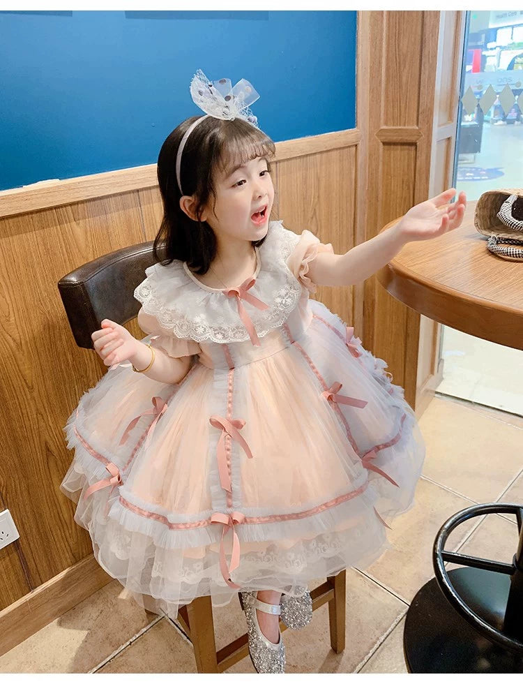 Girls Summer Lolita Princess Dress - Pink Puff Gown (Runs Small)