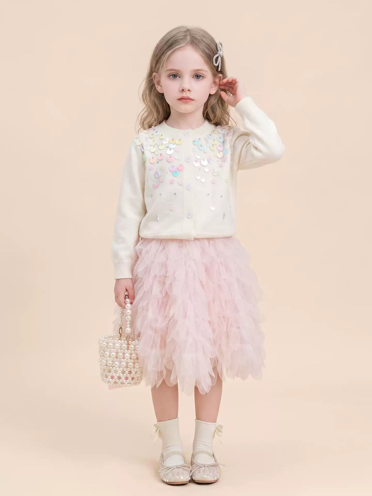 Girls Sequin Knit Cardigan - Soft Andrea-Yarn Top & Set Options