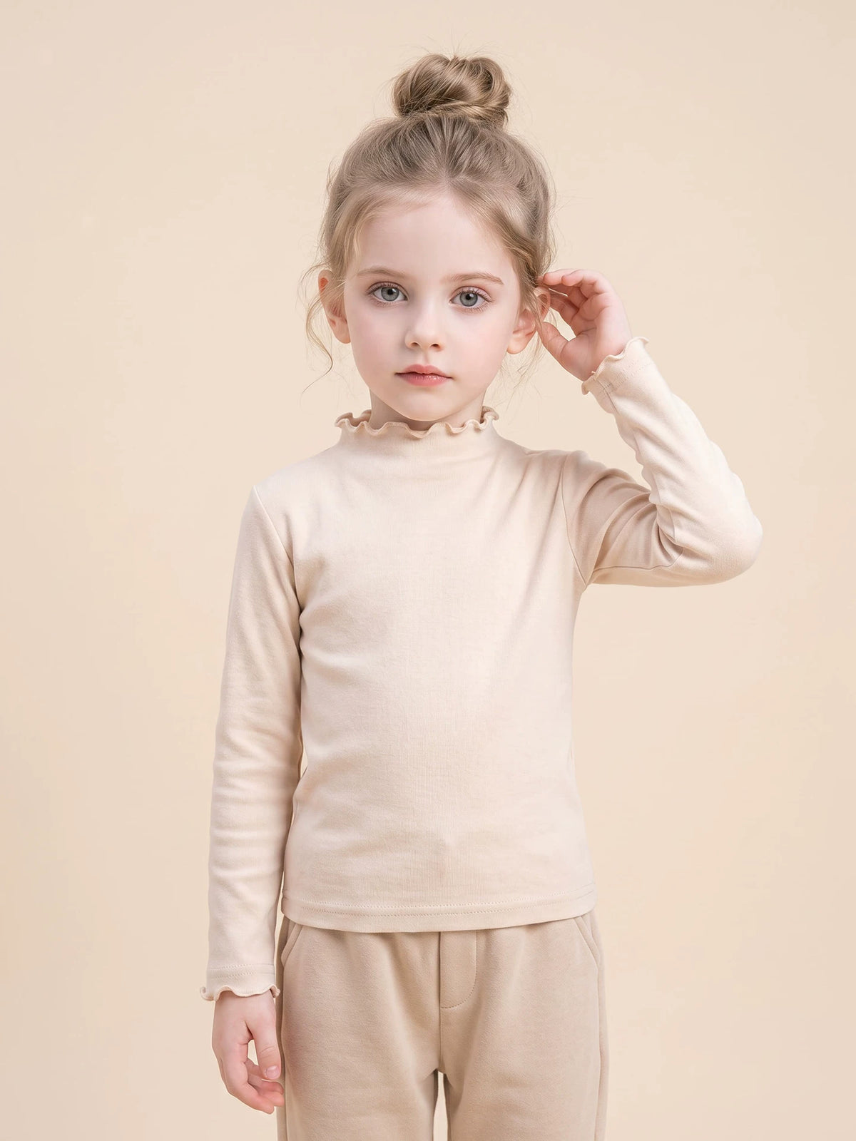 Girls Half-Turtleneck Base Layer - Lettuce-Edge Long-Sleeve Top