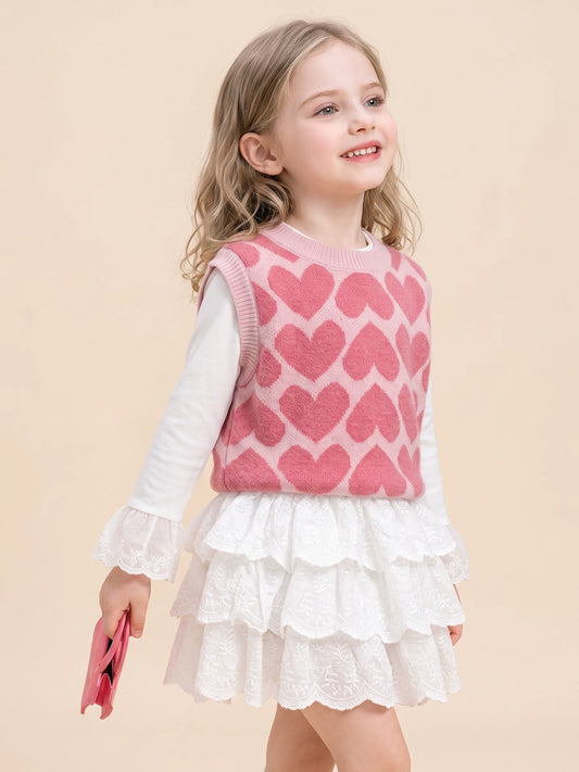 Girls Heart-Knit Vest & Ruffle Dress Set - Sweet Autumn Two-Piece