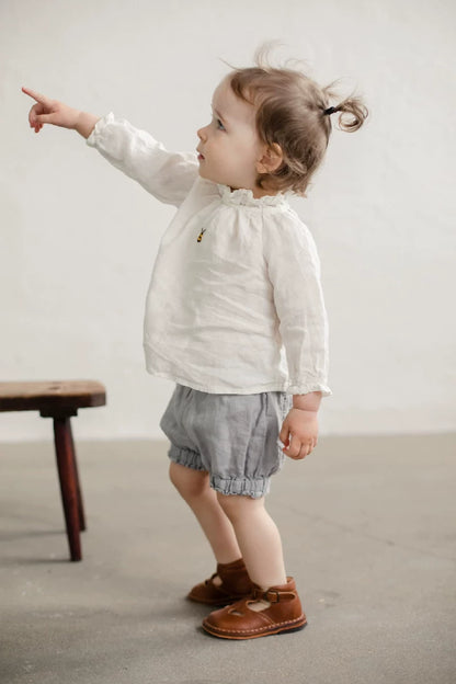 Alice Linen Princess Shirt - Lace-Collar Embroidered Blouse