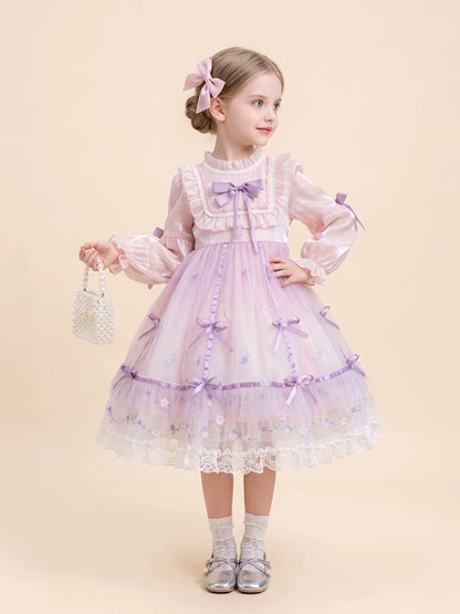 Girls Lolita Birthday Dress - Puffy Tulle Gown, Long or Short Sleeve